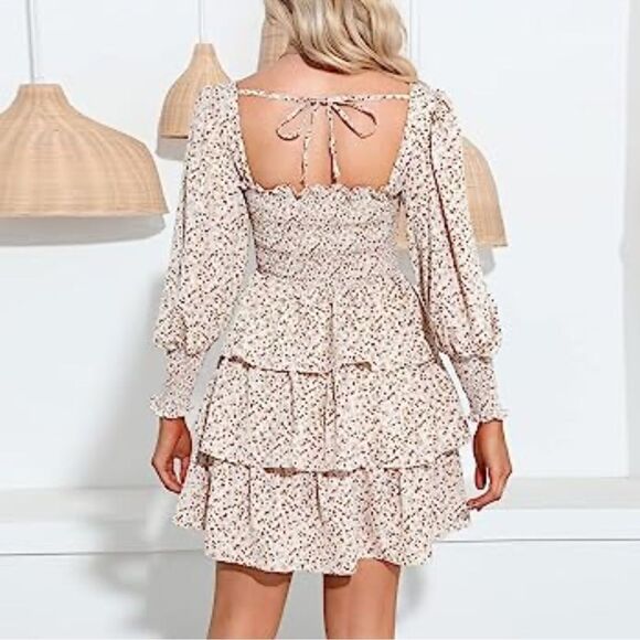 Byinns Floral Ruffle Tiered Square Neck Dress NWT - Picture 2 of 6